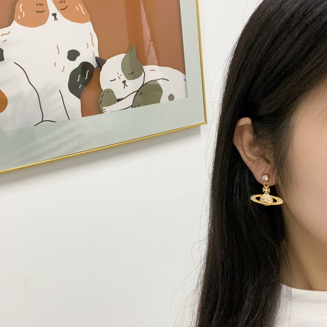 Vivienne Westwood Gold Saturn Ring Earrings with Crystal Accents
